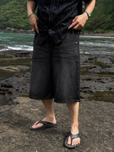 Air washing banding denim bermuda