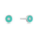 Tear Green Enamel Disc 925 Silver Stud Earring E028-02H-T