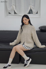 Multicolor high neck knitwear zip-up cardigan