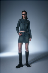 Sand Washing Cargo Denim Mini Skirt