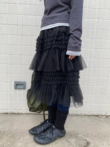 Samen Frill Tulle Banding Midi Skirt