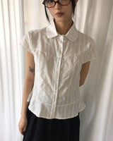 Karen Stripe Frill Short Sleeve Shirt
