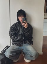 Crystal lettering washed denim pants