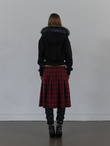 FUR TRIMMING HOODED ZIP-UP / BLACK