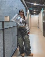 Copper Rivet Pin Tuck Cargo Denim Pants