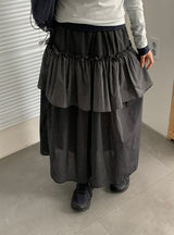 Handad Frill Check Banding Long Skirt