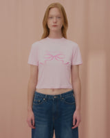 ラブリボンクロップTシャツ-PINK