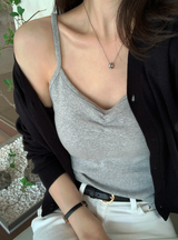 Heather Shirred Cotton Sleeveless Top / 4 Colors