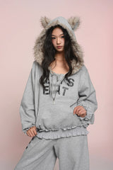 eat me plz* カシーキャットイヤーフリースフーディフォアオータムウィンターウォームジャケット