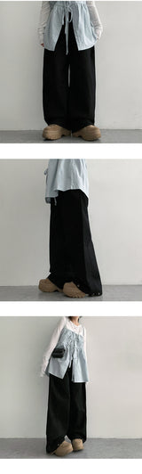 [S–2XL] ドゥデンサイドピンタックワイドコットンパンツ (4 colors)