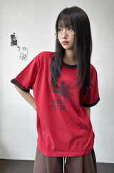 レットコントラストレタータトゥーパッチショートスリーブTシャツ3カラー