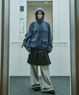Flannel Check Hood Jacket - NAVY
