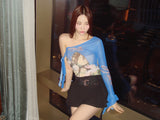 Unbalanced butterfly shirring blouse