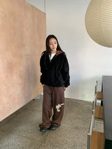 Kistilo Check Half Zip-Up Fleece Hoodie