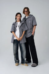 Check short-sleeved hoodie