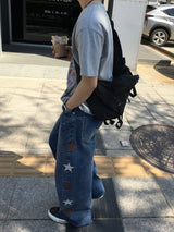 カズ スター エンブロイダード ワイド デニム パンツ