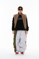 DOUBLE SHIRRING SUPER WIDE PANTS KHAKI / GRAY