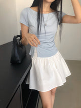 ビネンウィメンズボートネックシャードスリット半袖Tシャツ