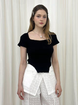 BAGEL SQUARE NECK T-SHIRT / BLACK