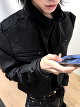 Crop Neck Leather Jacket