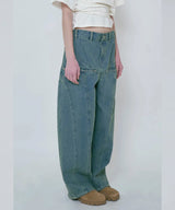 COLOR BLEACH WIDE DENIM PANTS