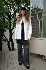 Seersucker check shirt, White