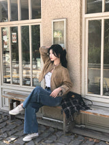 【BELLIDE MADE】バンドカラー スエード クロップジャケット