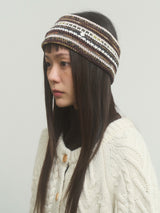 Stripe knit Hairband - Brown
