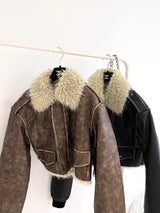 1085. Shearling leather crop mustang jk (2color)