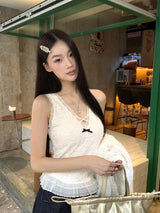 Best Lace V-neck Frill Sleeveless T-shirt