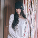 knit button beanie charcoal