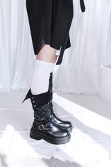 Buckle Leather Half Middle Boots