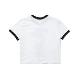 A MOTORCYCLE GIRL Ringer Crop T-Shirt (WHITE)