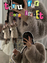TOFFU FUR CROP JACKET (LIGHT GRAY)