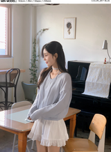 Basic V-neck Loose Knit + Tie Set (5color)
