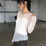 [Set] ロタルニットストラップノースリーブシースルーダイアゴナルスリットTシャツセット