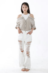 LOOSE OFF-SHOULDER SHIRT_BEIGE