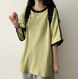 タニエンブロイダリーパターンワッフルトラックボクシーフィット半袖Tシャツ