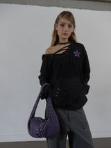 HAIRY V-NECK HOODIE / BLACK