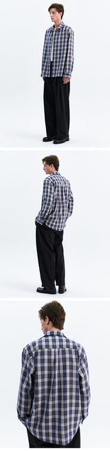 PATTERNED ETHNIC OMBRE CHECK SHIRT_BLUE