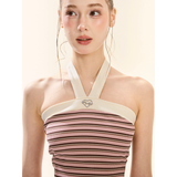 [GirlyFancyClub] Bright Dopamine Outfit Music Festival Hot Girl Striped Knit Camisole Halter Tank Top