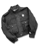 Cropped Flower Logo Black Denim Blouson