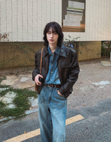 Brick pocket leather jacket