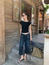 Zipper cuff waist bootcut capri pants