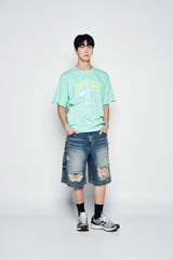 25SS ヘムラインデストロイドデニムショートパンツ ブルー