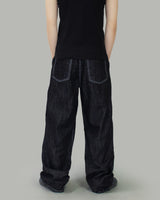 stainless steel linen wide denim jeans