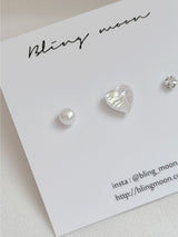 [3 set] shy pearl heart piercing set