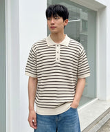 Overfit Stripe Collar Knit Ivory