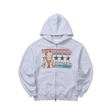 Sound wave artwork damage washing hoodie zip-up (Melange)