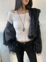 Luna Skin Off-Shoulder Cable Slim-Fit Knit